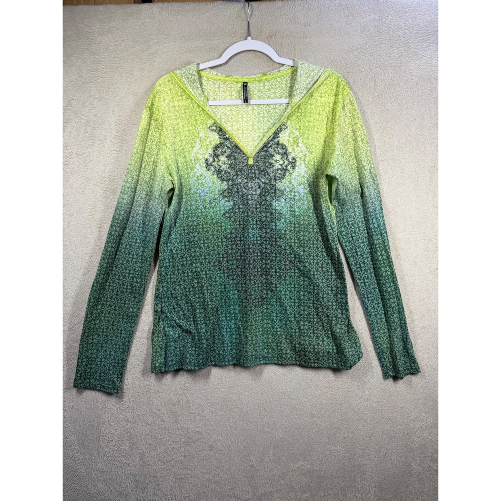 Kuhl Hooded Top Womens L Green Ombre Lightweight Hiking Gorpcore Long Sleeve